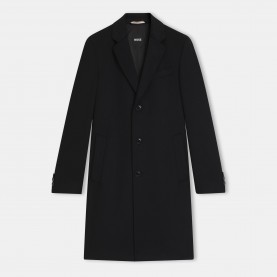 Boss Mens HBB Hyde Black Long Sleeve Lapel Overcoat - Black 001 мъжки,якета,boss,men,s,hbb,hyde,black,long,sleeve,lapel,overcoat,black,001