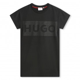 юношеска,тениска,детски,облекла,hugo,logo,t,shirt,dress,junior,black,09b