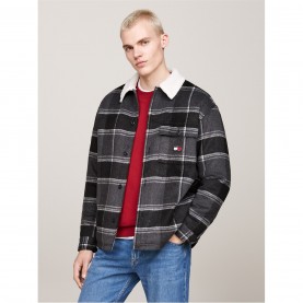 мъжки,якета,tommy,jeans,check,sherpa,long,sleeved,overshirt,black,check