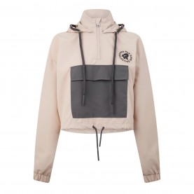 RED RUN Women's Cropped Hooded Quarter-Zip Long Sleeve Windbreaker - Sand Storm дамски,якета,и,палта,red,run,women's,cropped,hooded,quarter,zip,long,sleeve,windbreaker,sand,storm