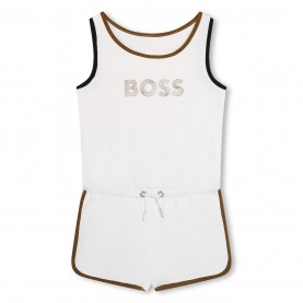 Гащеризон Boss Kids' Sleeveless Cotton Fleece Lined Playsuit - White 10P гащеризон,детски,3/4,панталони,boss,kids',sleeveless,cotton,fleece,lined,playsuit,white,10p