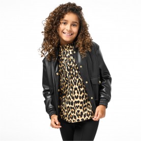 Яке Biba Kids' Faux Leather Long Sleeve Oversized Fit Bomber Jacket - Black яке,дрехи,за,училище,детски,якета,и,палта,biba,kids',faux,leather,long,sleeve,oversized,fit,bomber,jacket,black