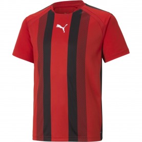 Детска тениска Puma Teamliga Striped Jersey Jr T-Shirt Unisex Kids - Red-Black-White детска,тениска,детски,тениски,футболни,горнища,puma,teamliga,striped,jersey,jr,t,shirt,unisex,kids,red,black,white