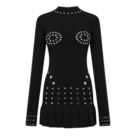 Дамска рокля Off White Womens Eyelet Pleated Mini Dress - Black дамска,рокля,дамски,поли,и,рокли,off,white,women,s,eyelet,pleated,mini,dress,black