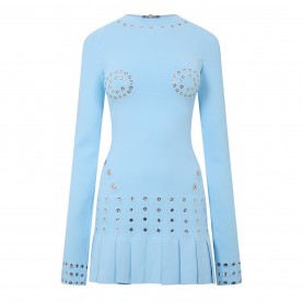 рокля,дамски,поли,и,рокли,off,white,eyelet,pleated,mini,dress,light,blue