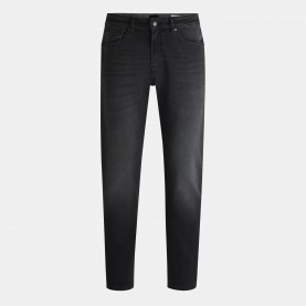 Дънки Boss Mens BOSS Straight Denim Jeans with Logo Detail (ReMaine) - Black 005 дънки,мъжки,дънки,boss,mens,boss,straight,denim,jeans,with,logo,detail,remaine,black,005