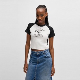 бебешка,тениска,с,щампа,дамски,топове,hugo,deer,print,baby,tee,womens,black