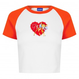 бебешка,тениска,с,щампа,дамски,топове,hugo,deer,print,baby,tee,womens,med,orange