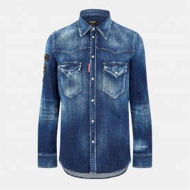 риза,с,дълъг,ръкав,облекла,на,разпродажба,мъжки,ризи,dsquared2,men's,long,sleeve,denim,shirt,navy,blue