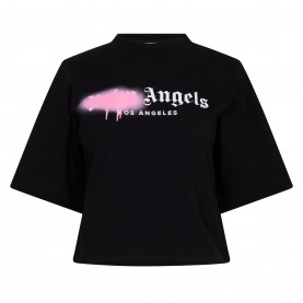 Дамска къса блуза Palm Angels Womens Spray T Cropped Crop Top - Blk/Pink дамска,къса,блуза,дамски,топове,palm,angels,women,s,spray,t,cropped,crop,top,blk,pink
