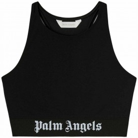Дамска къса блуза Palm Angels Womens Classic Logo Sport Strappy Crop Top - Black White дамска,къса,блуза,дамски,топове,palm,angels,women,s,classic,logo,sport,strappy,crop,top,black,white