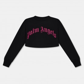 Дамска тениска Palm Angels Womens Cropped Logo Long Sleeve T-Shirt - Blk/Fscha дамска,тениска,дамски,топове,palm,angels,women,s,cropped,logo,long,sleeve,t,shirt,blk,fscha