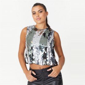 къса,блуза,дамски,ризи,дамски,облекла,размер,be,you,sequin,crop,top,silver