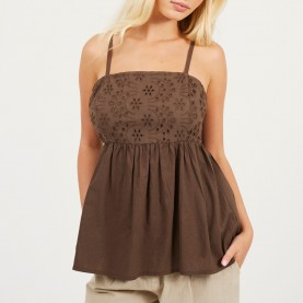 Brave Soul BS Womens Broderie Anglasie Woven Vest - Brown brave,soul,bs,womens,broderie,anglasie,woven,vest,brown