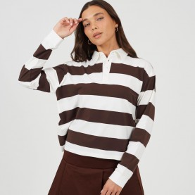 Дамска фланелка с дълъг ръкав Brave Soul BS Womens Rugby Style Long Sleeve Top with Stripe - Choc/Cream дамска,фланелка,с,дълъг,ръкав,brave,soul,bs,womens,rugby,style,long,sleeve,top,with,stripe,choc,cream