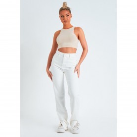 Дънки Missy Empire Denim Straight Leg Split Detail Jeans - White дънки,дамски,дънки,missy,empire,denim,straight,leg,split,detail,jeans,white