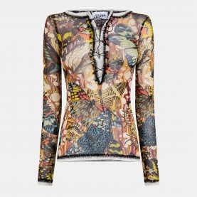 Дамска тениска Jean Paul Gaultier Womens Papillon Long Sleeve T-Shirt - Yellow/Multi дамска,тениска,дамски,топове,jean,paul,gaultier,women,s,papillon,long,sleeve,t,shirt,yellow,multi