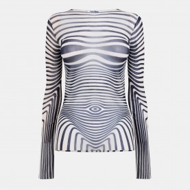 Дамска тениска Jean Paul Gaultier Womens Morph Long Sleeve T-Shirt - Ecru/Navy дамска,тениска,дамски,топове,jean,paul,gaultier,women,s,morph,long,sleeve,t,shirt,ecru,navy