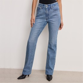 Дънки GOOD AMERICAN Women's Rhinestone Straight Leg Jeans - indigo728 дънки,дамски,дънки,good,american,women's,rhinestone,straight,leg,jeans,indigo728
