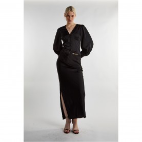 фланелка,с,дълъг,ръкав,дамски,тениски,дамски,топове,glamorous,satin,long,sleeve,top,black