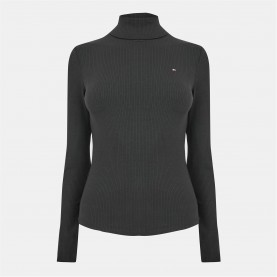 тениска,дамски,топове,tommy,hilfiger,women's,slim,rib,roll,long,sleeve,t,shirt,black