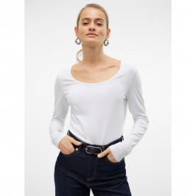 Дамска тениска Vero Moda Womens Maxi U-Neck Long-Sleeve T-Shirt - Bright White дамска,тениска,vero,moda,women,s,maxi,u,neck,long,sleeve,t,shirt,bright,white