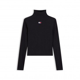 дамска,тениска,дамски,топове,tommy,jeans,women,s,badge,cotton,roll,neck,long,sleeve,t,shirt,black
