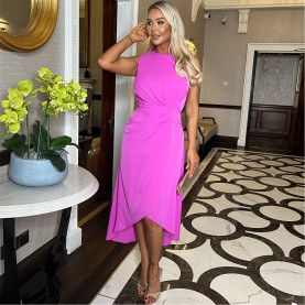 рокля,дамски,поли,и,рокли,ax,paris,gathered,midi,dress,with,shoulder,pads,hot,pink