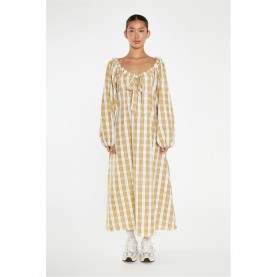 дамски,поли,и,рокли,glamorous,beige,cream,check,gathered,tie,neck,midi,dress,beige