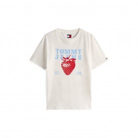 Тениска Tommy Jeans Women's TJ Strawbs Regular Fit T-Shirt - Ecru тениска,дамски,топове,tommy,jeans,women's,tj,strawbs,regular,fit,t,shirt,ecru