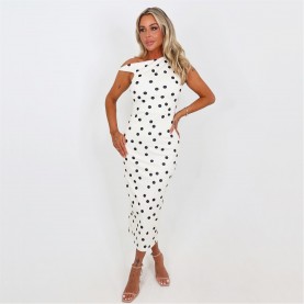 Рокля AX Paris Cream And Black Polka Dot Off The Shoulder Midi Dress - Cream/Black рокля,дамски,поли,и,рокли,ax,paris,cream,and,black,polka,dot,off,the,shoulder,midi,dress,cream,black