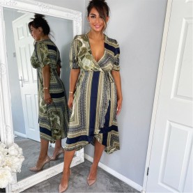 рокля,дамски,поли,и,рокли,ax,paris,khaki,scarf,print,wrap,midi,dress,khaki