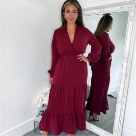 рокля,дамски,поли,и,рокли,ax,paris,wine,long,sleeve,wrap,top,smock,midi,dress,wine