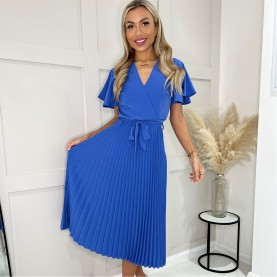 рокля,дамски,поли,и,рокли,ax,paris,pleated,midi,dress,with,tie,waist,blue