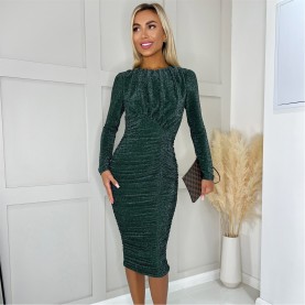 рокля,дамски,поли,и,рокли,ax,paris,glitter,long,sleeve,ruched,bodycon,dress,teal