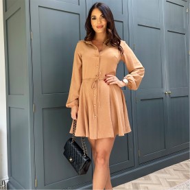 риза,с,дълъг,ръкав,дамски,поли,и,рокли,ax,paris,camel,long,sleeve,button,front,skater,shirt,dress,camel