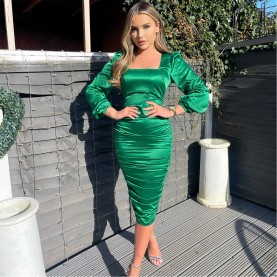 рокля,дамски,поли,и,рокли,ax,paris,satin,square,neck,ruched,dress,jade,green