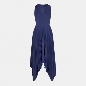 пола,дамски,къси,панталони,дамски,поли,и,рокли,ax,paris,v,neck,pleated,skirt,belted,waist,midi,dress,blue