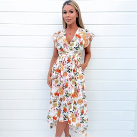 рокля,дамски,поли,и,рокли,ax,paris,cream,floral,print,short,sleeve,belted,wrap,midi,dress,cream