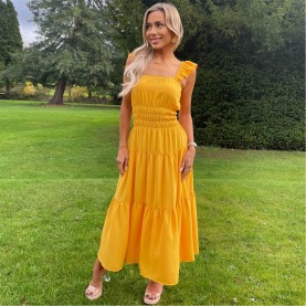 рокля,дамски,поли,и,рокли,ax,paris,frill,strap,tiered,midi,dress,yellow