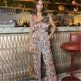 дамски,летни,гащеризони,ax,paris,multi,floral,print,frill,strap,jumpsuit,multi
