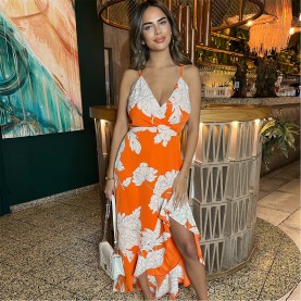 рокля,дамски,поли,и,рокли,ax,paris,blood,orange,frill,hem,midi,dress,blood,orange