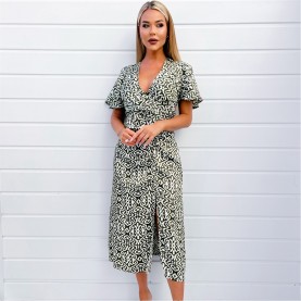 рокля,дамски,поли,и,рокли,ax,paris,khaki,printed,bell,sleeve,midi,dress,khaki
