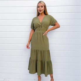 рокля,дамски,поли,и,рокли,ax,paris,khaki,twist,front,maxi,smock,dress,khaki