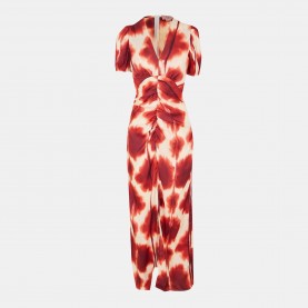 рокля,ax,paris,rust,printed,puff,sleeve,front,split,midi,dress,multi