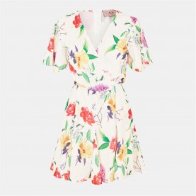Рокля AX Paris Cream Floral Printed Wrap Top Skater Dress - Cream рокля,дамски,поли,и,рокли,ax,paris,cream,floral,printed,wrap,top,skater,dress,cream