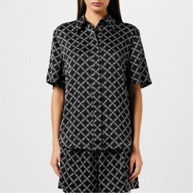 MICHAEL Michael Kors Women's Empire Short-Sleeve Patterned Shirt - BLACK/WHITE дамски,ризи,michael,michael,kors,women's,empire,short,sleeve,patterned,shirt,black,white