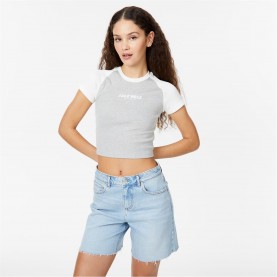 Jack Wills Contrast Baby Tee - Grey/White дамски,тениски,дамски,топове,jack,wills,contrast,baby,tee,grey,white