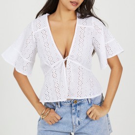 Дамска риза с къс ръкав Brave Soul BS Womens Broderie Anglaise Short Sleeve Shirt with Front Tie Detail - White дамска,риза,с,къс,ръкав,brave,soul,bs,womens,broderie,anglaise,short,sleeve,shirt,with,front,tie,detail,white
