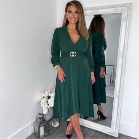 рокля,дамски,поли,и,рокли,ax,paris,sleeve,belted,midi,dress,teal